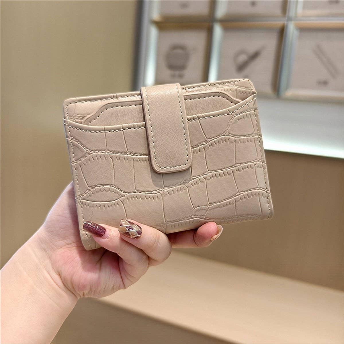 Stone Pattern Bifold Foldable Leather Wallet_Cwab06206