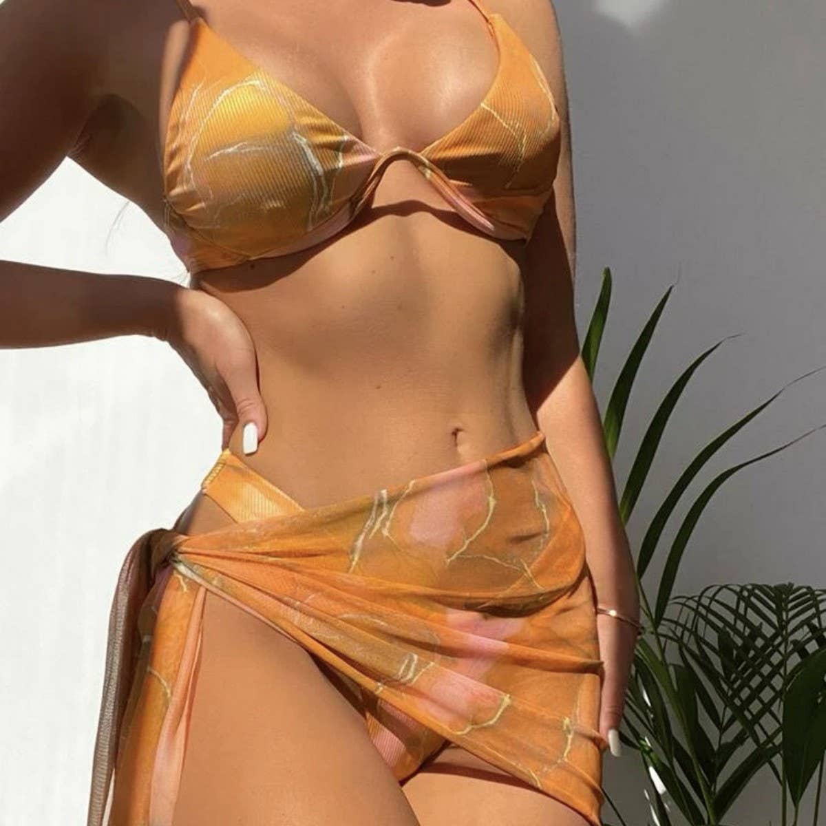 MARBLE PRINT BIKINI SET SEXY 3 PIECE SWIMSUIT_CWMW0158