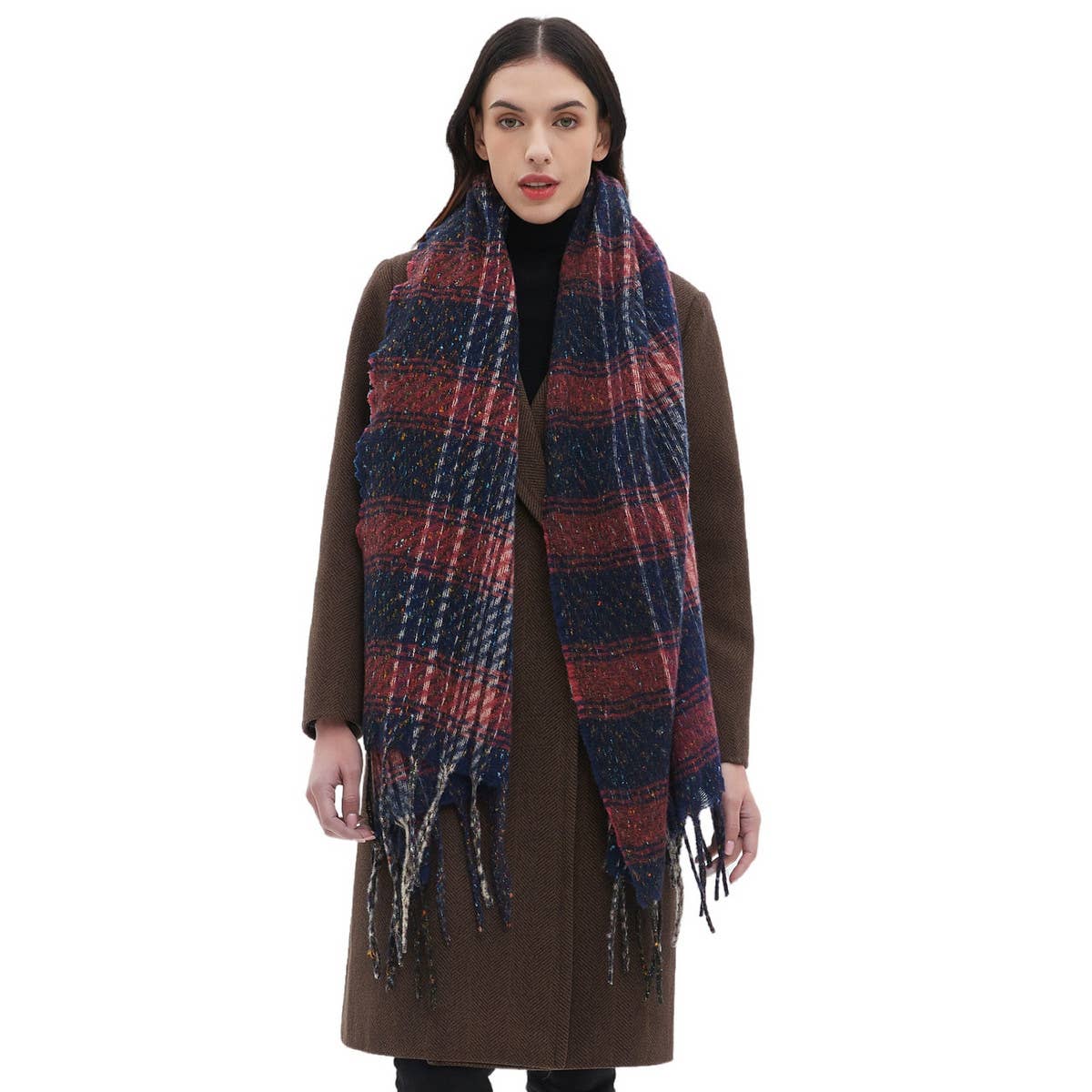 MIXED PLAID FRINGE SCARF UNISEX WINTER SHAWL_CWASC1282