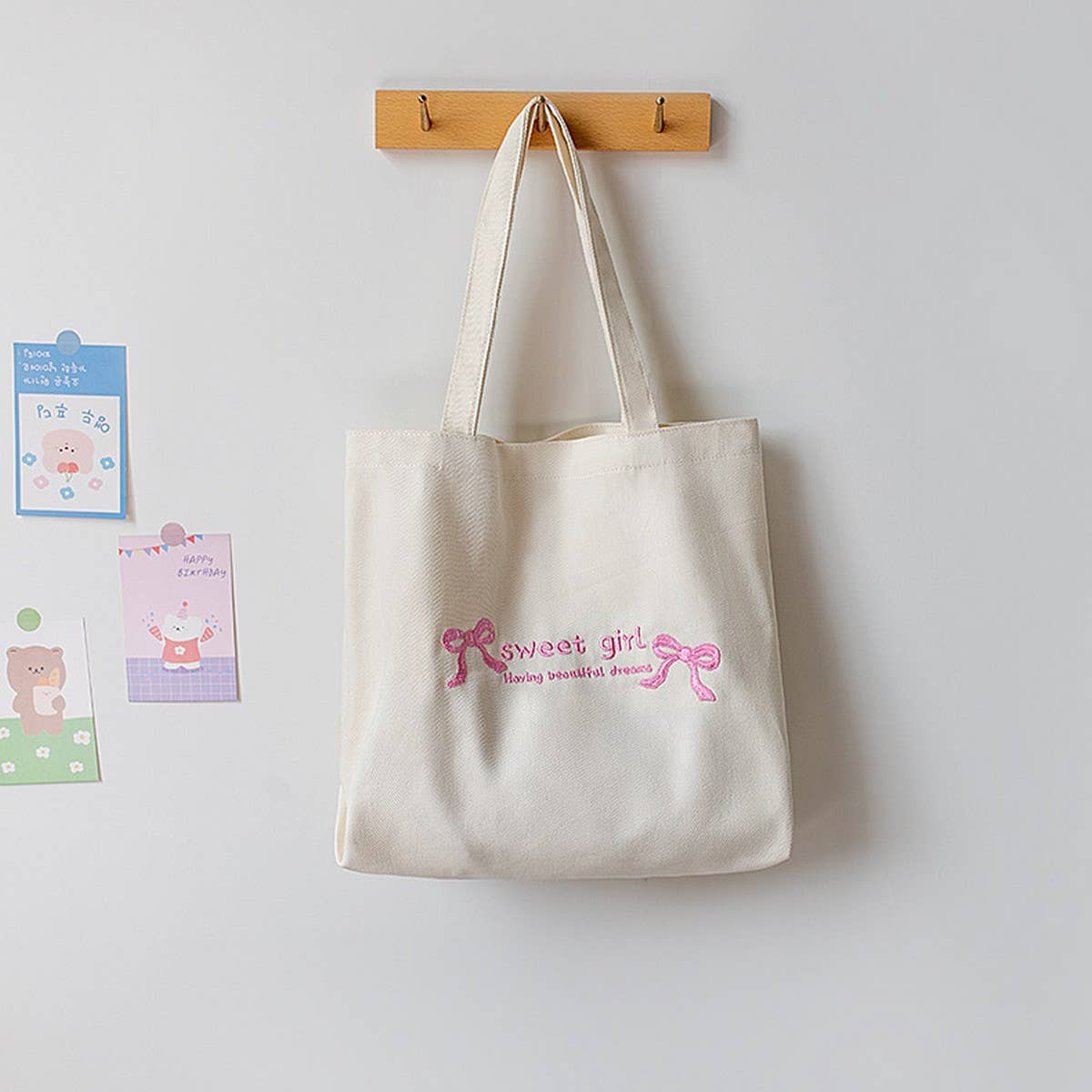 MACARON COLOR EMBROIDERED CANVAS TOTE FOR STUDENTS_CWAB5627