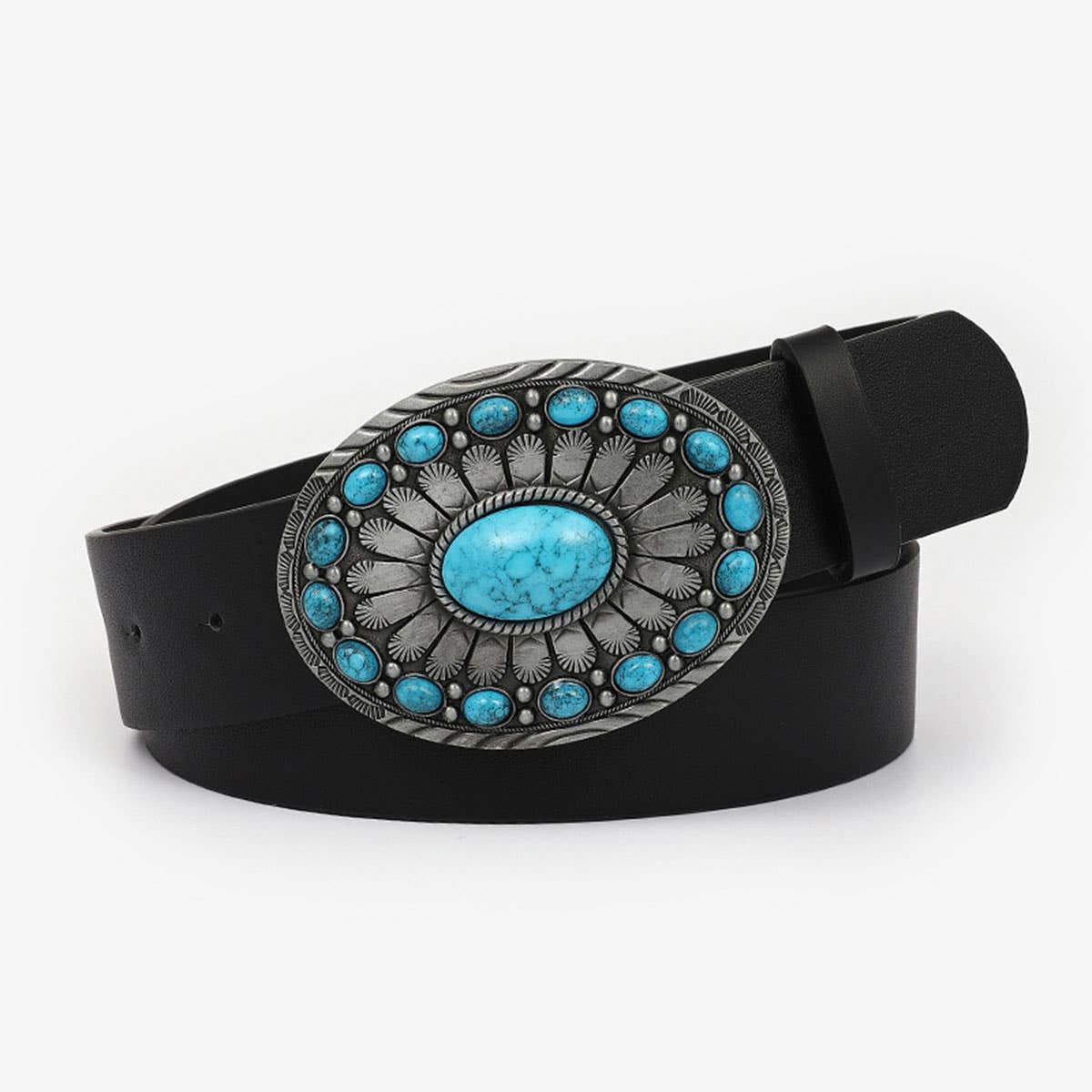 12KINDS TURQUOISE ALLOY BUCKLE BLACK VINTAGE BELT_CWABE0195
