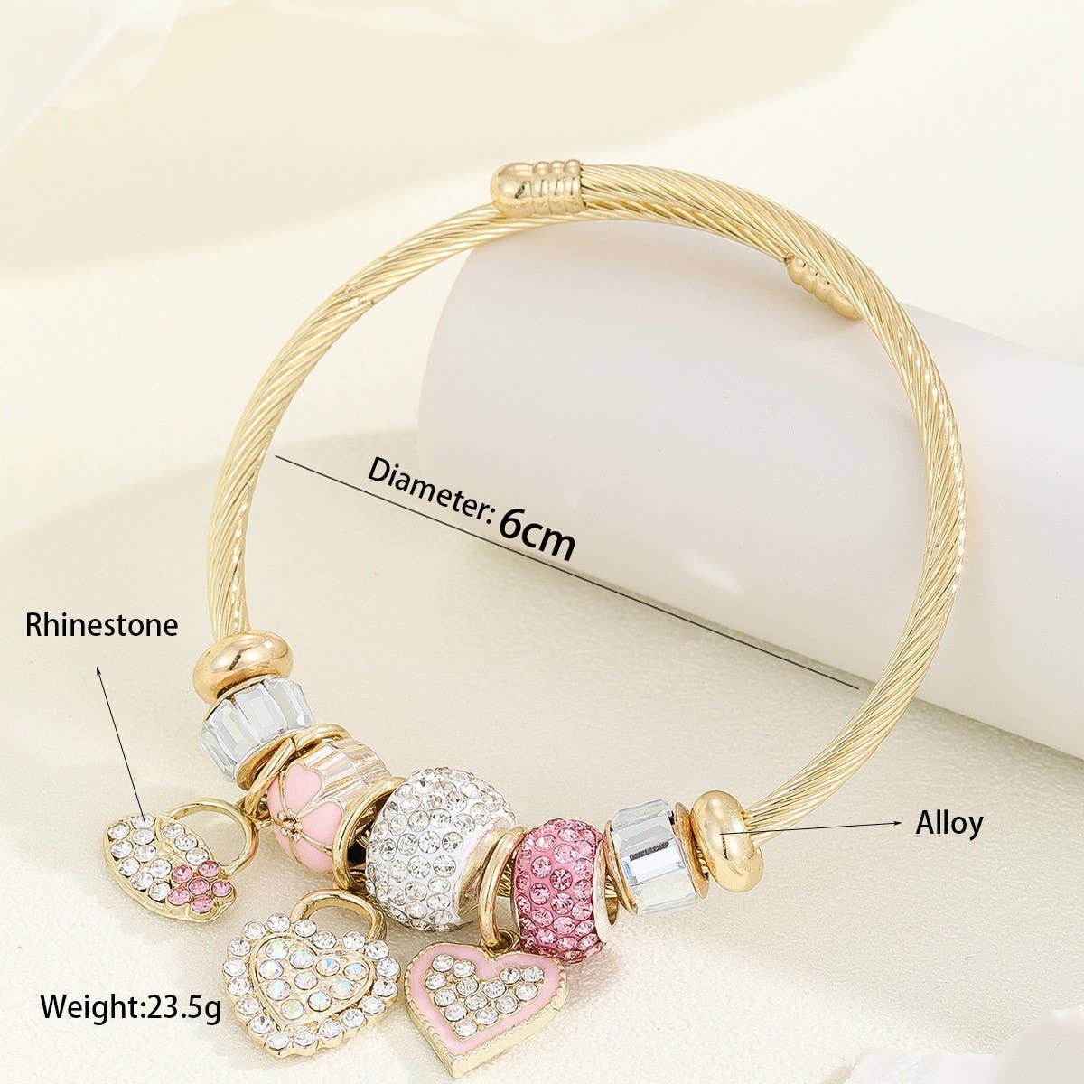 GOLD STAINLESS STEEL DIY HEART CHARM BRACELET_CWMM8503