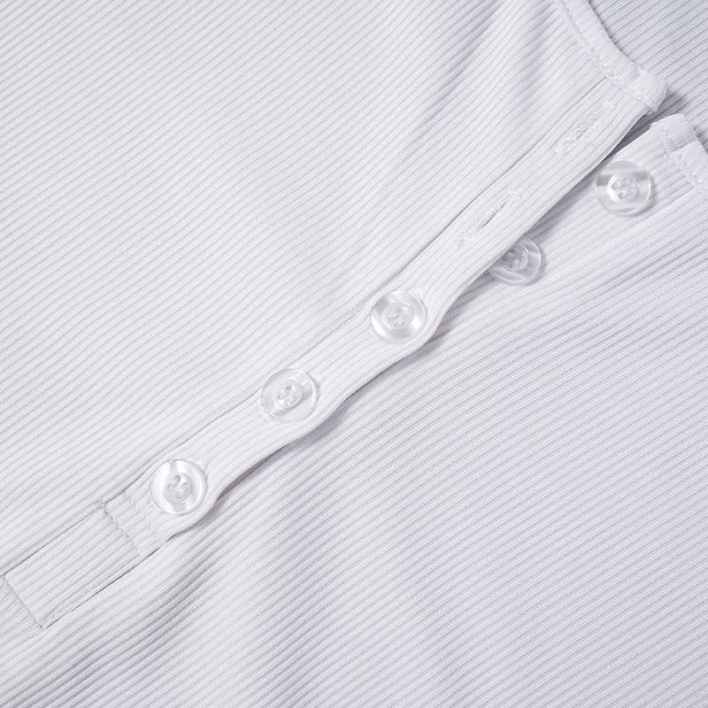 Solid Color Crew-Neck Button Casual Slim-Fit Top