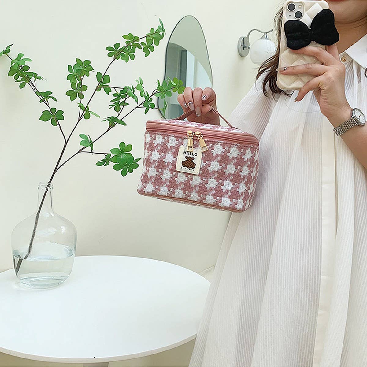 NEW HOUNDSTOOTH LARGE CAPACITY COSMETIC BAG_CWAB4412