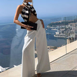 Stylish Solid Color Vacation Style Wide-Leg Pants