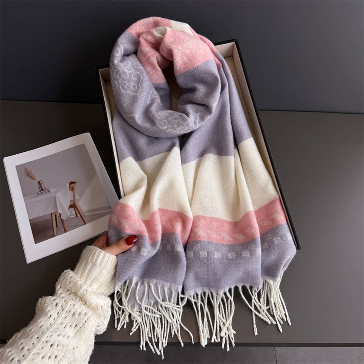 Winter Plaid Colorblock Tassel Scarf Wrap Unisex_Cwasc03273