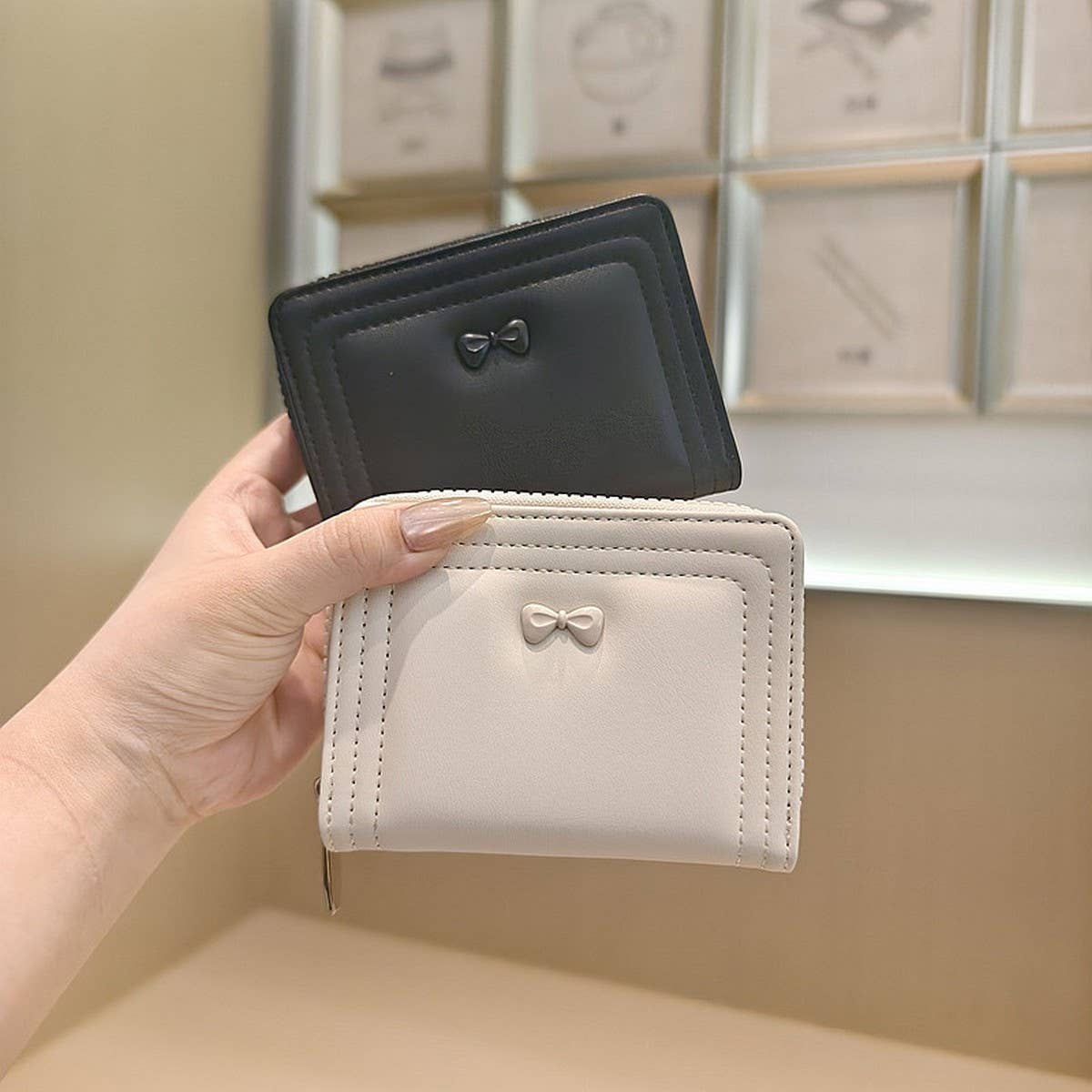 Cute Bow Zip Bifold Wallet For Women_Cwab06227