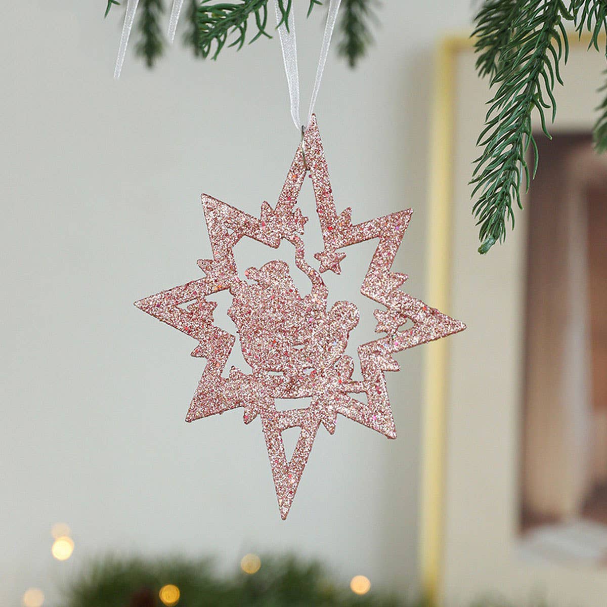 PINK GOLD GLITTER XMAS TREE HANGING DECORATION_CWMM9761