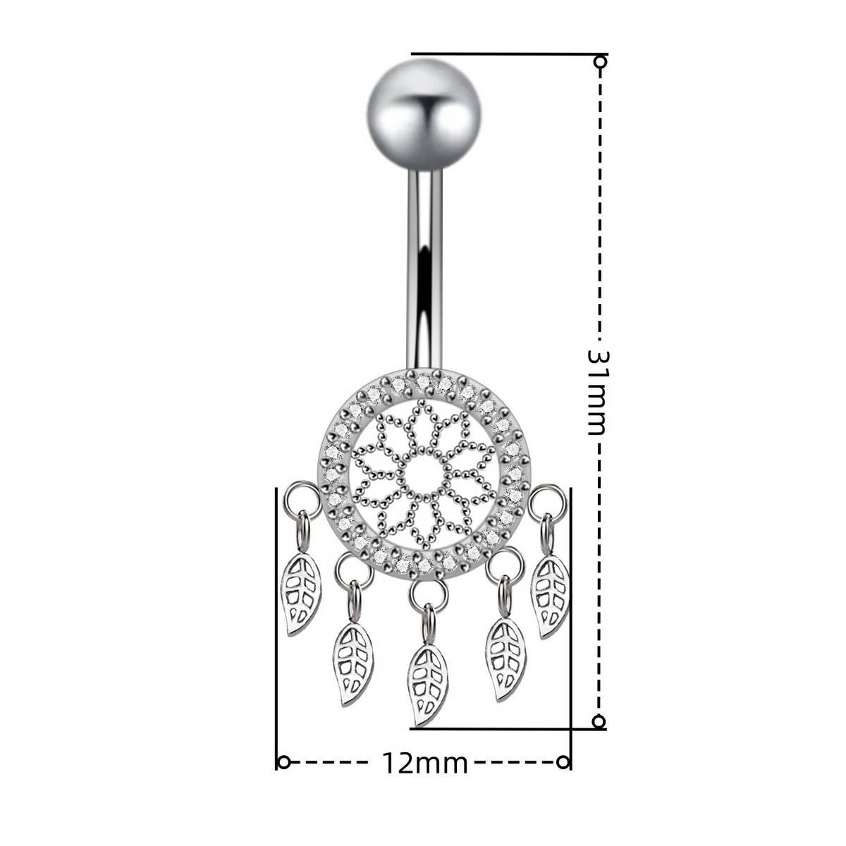 LEAF MESH CZ NAVEL RING STAINLESS STEEL JEWELRY_CWMM9370