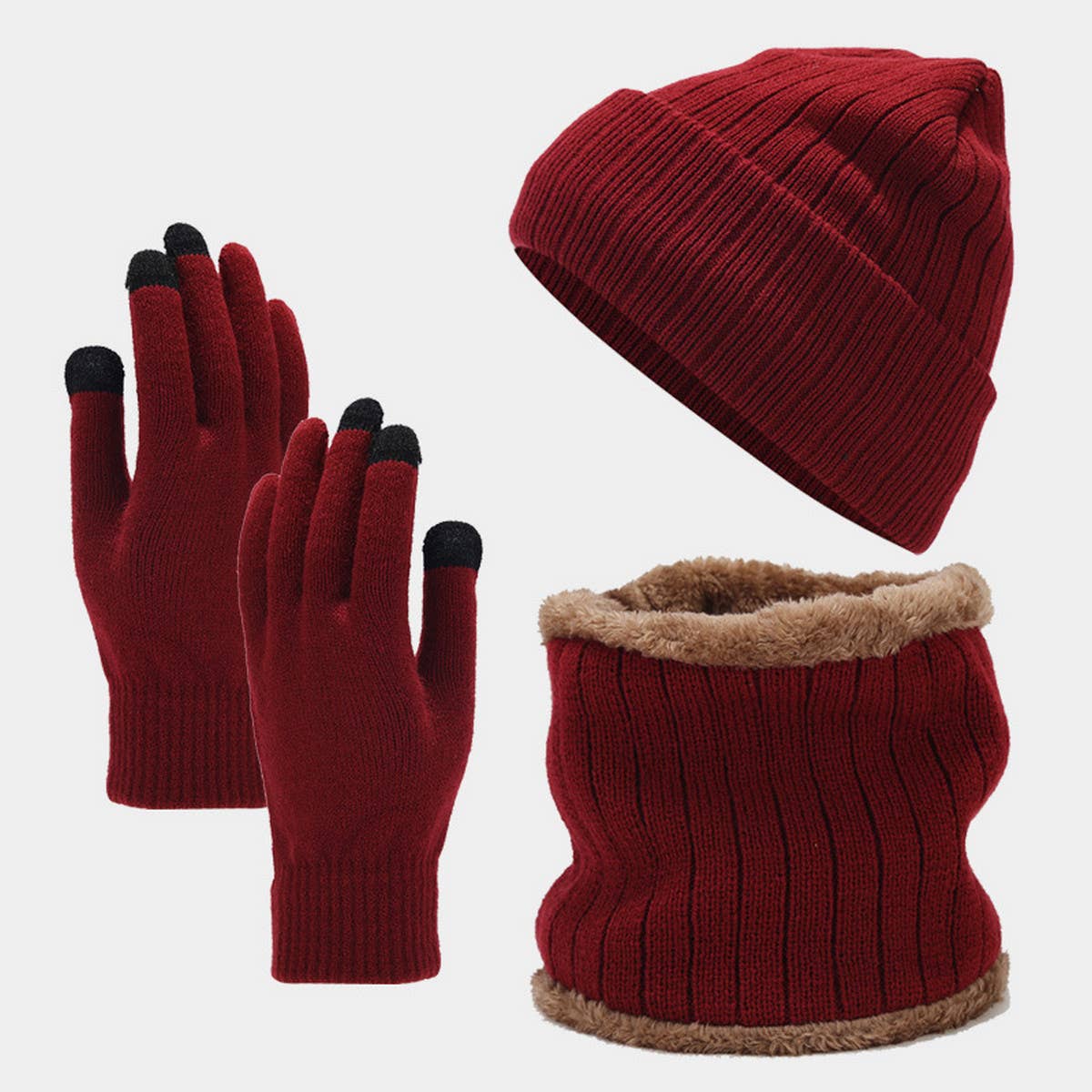 Three-Piece Set With Fleece Hat, Scarf And Gloves_Cwah1624