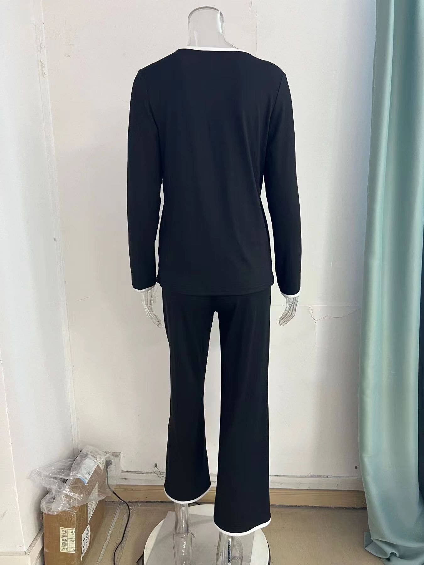 V-Neck Loose Casual Drawstring Long Pants Set