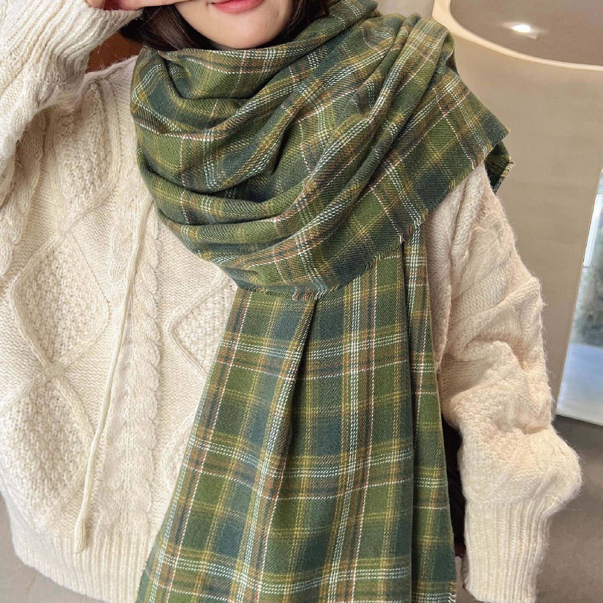 RED PLAID WINTER SCARF THICK WARM SHAWL WRAP_CWASC0175