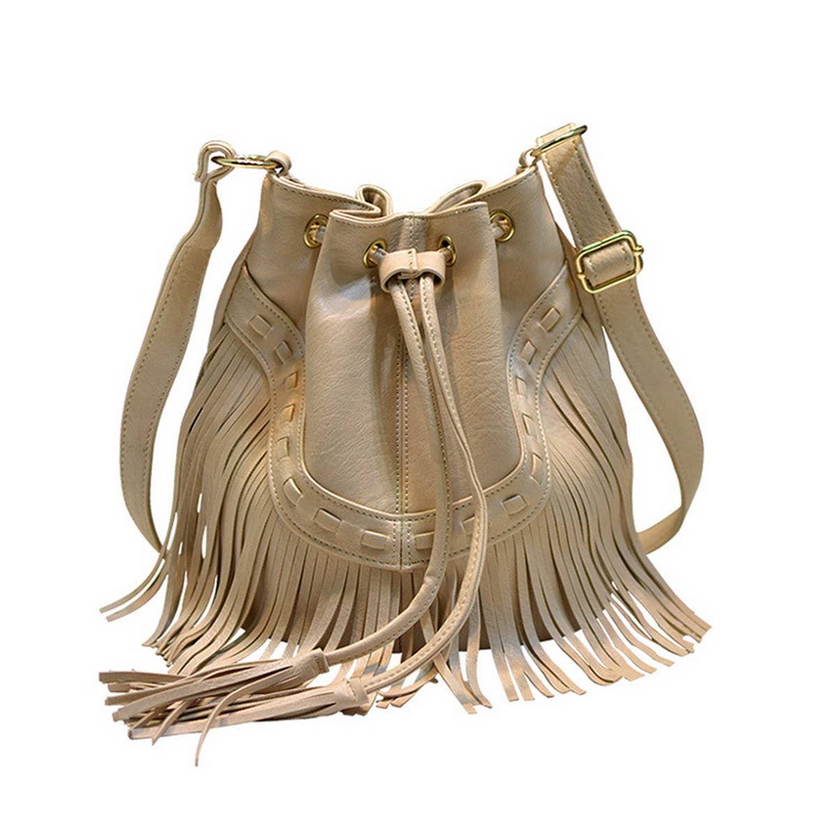 Cwab4539_Drawstring Handmade Tassel Bucket Shoulder Bag