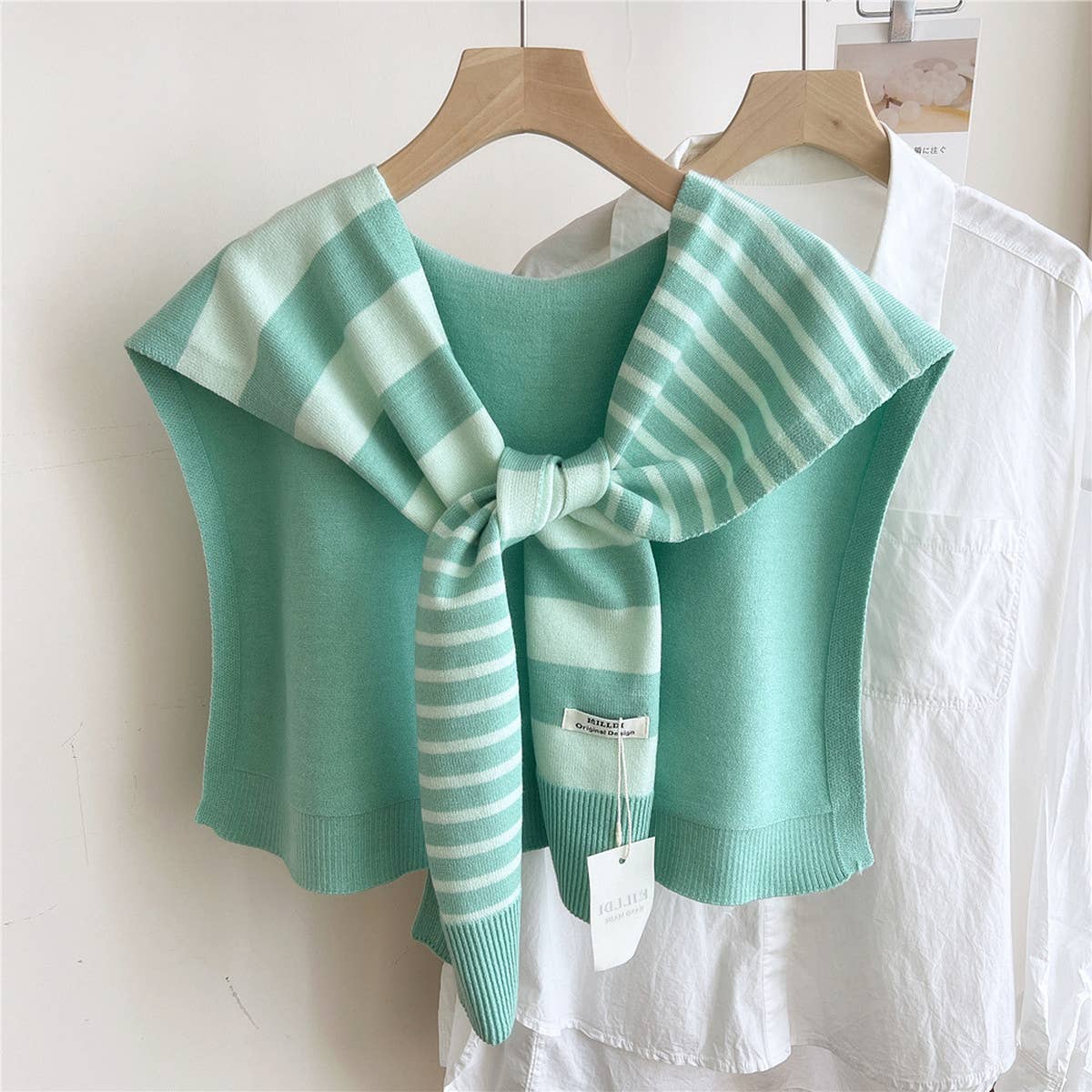 STRIPED KNIT SHAWL NECK SHOULDER WRAP_CWASC0843