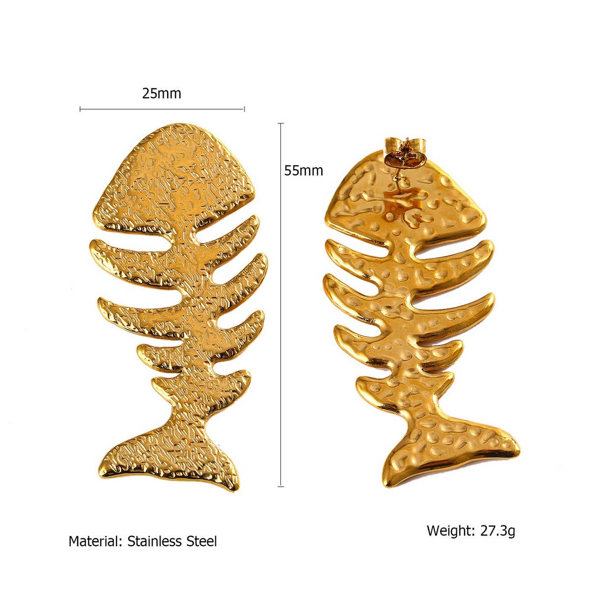 18K STAINLESS STEEL FISHBONE EARRINGS OCEAN STYLE_CWMM8892