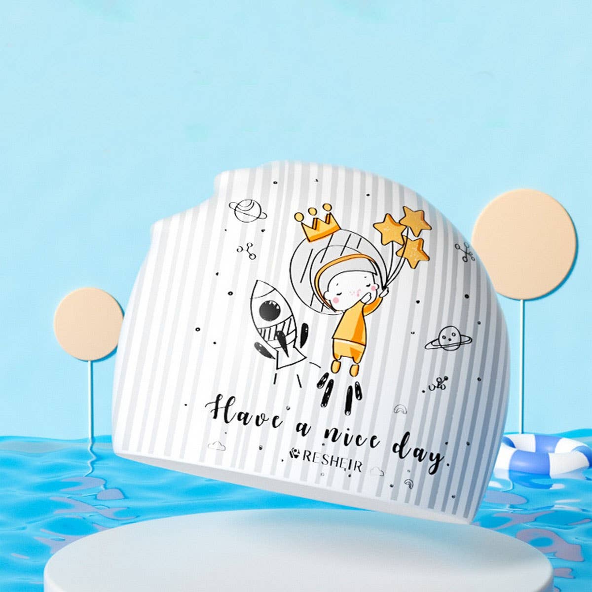 KIDS XL SILICONE SWIM CAP WATERPROOF CUTE CARTOON_CWMM6789