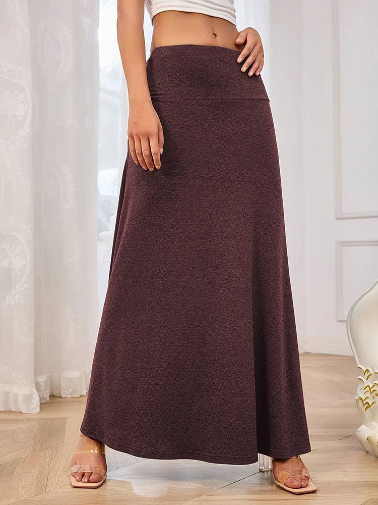Solid Color High Waist Base Long Textured Skirt