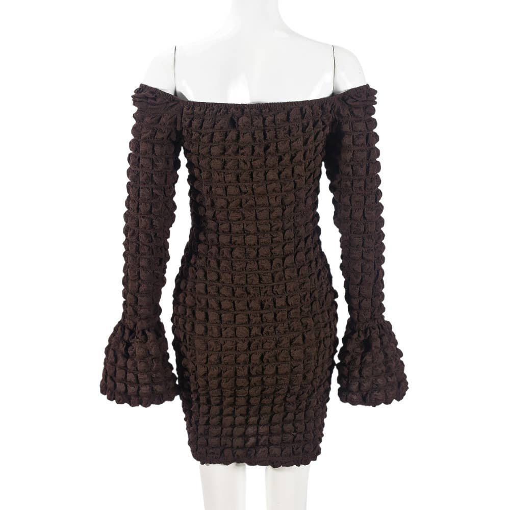 Square-Neck One-Shoulder Flared Sleeve Dress