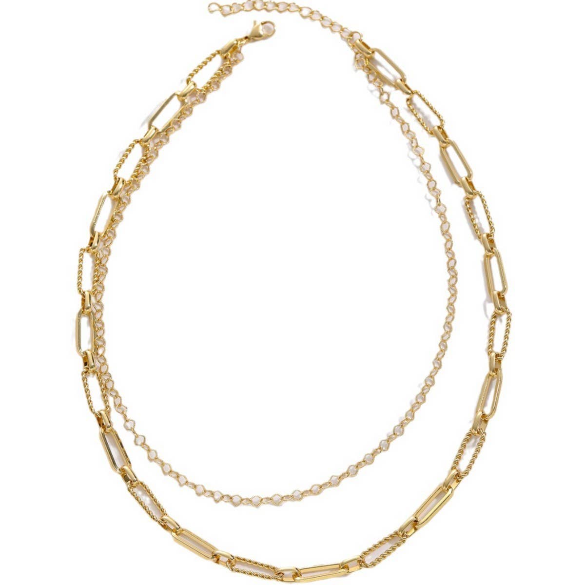 STACKING NECKLACES PAPERCLIP CLASP DOUBLE NECKLACE_CWMM3689