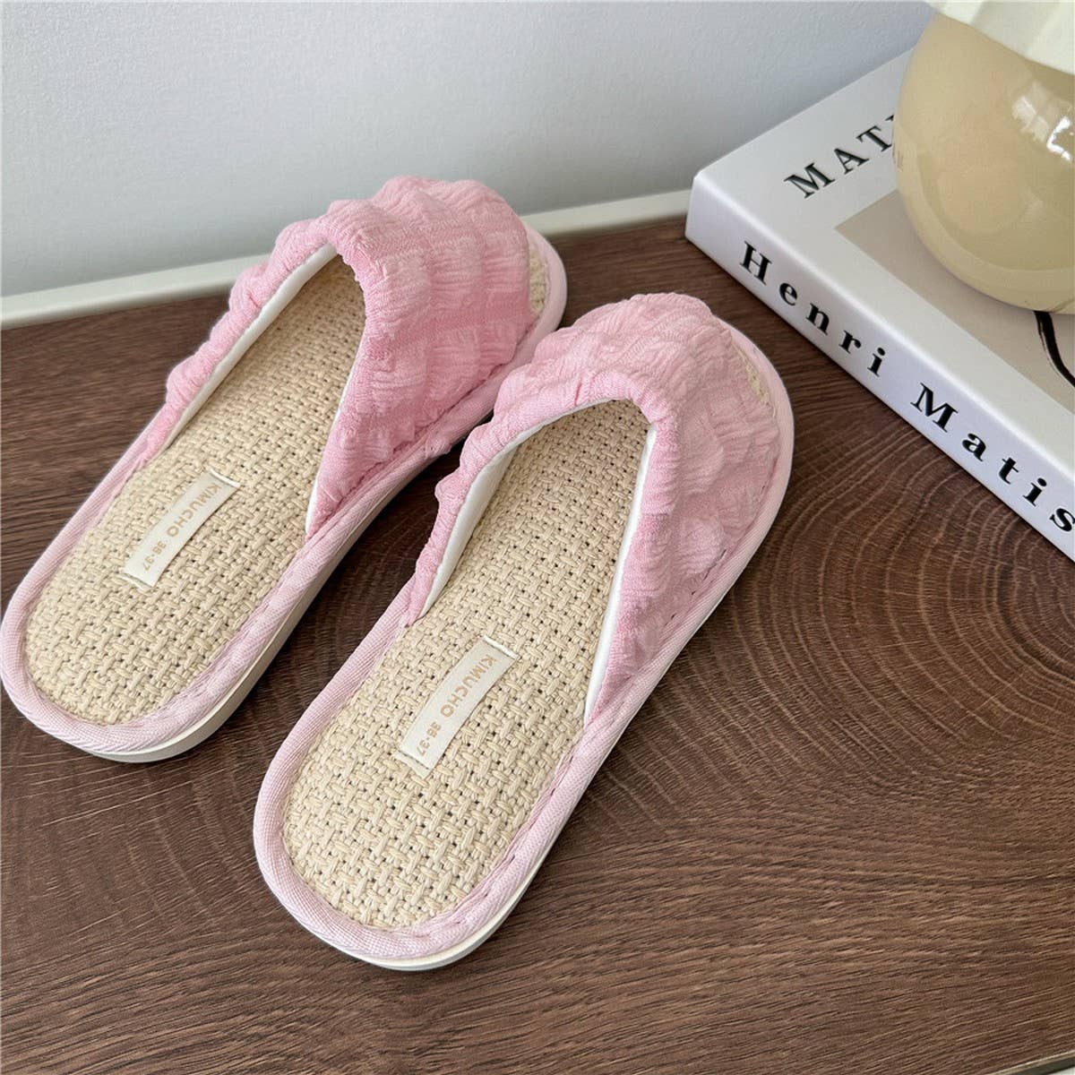 CLOUD PLEATED BUBBLE COTTON LINEN HOME SLIPPERS_CWMM2981