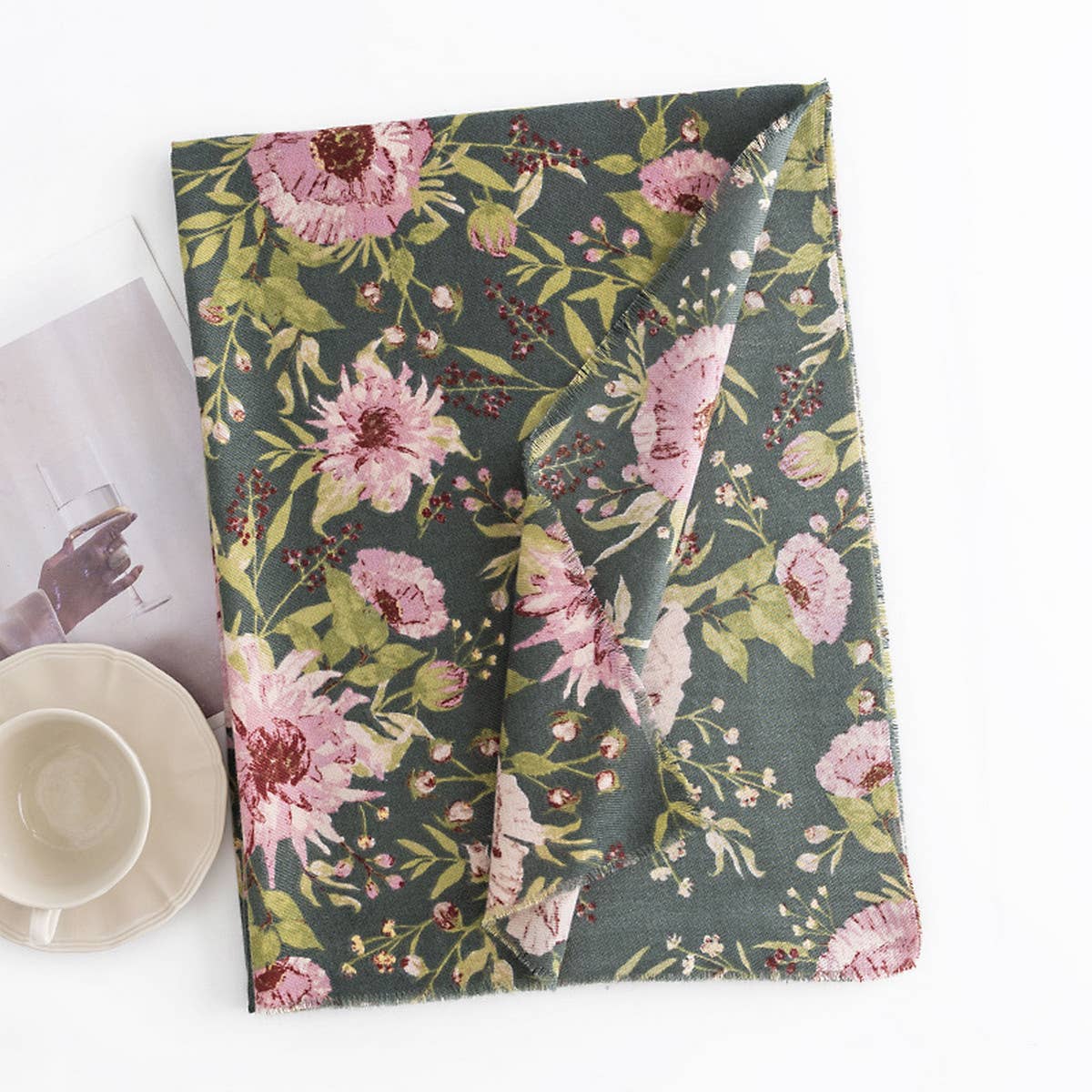 FLORAL PRINT WINTER SCARF SOFT ELEGANT LONG SHAWL_CWASC0462