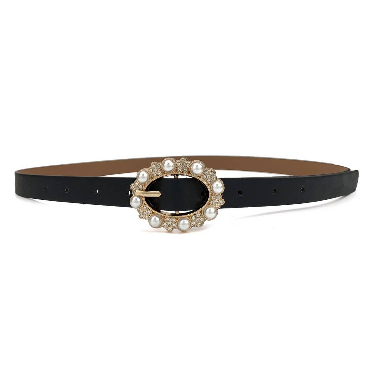 Women'S Pearl Rhinestone Thin Belt Waist Belt_Cwabe0699