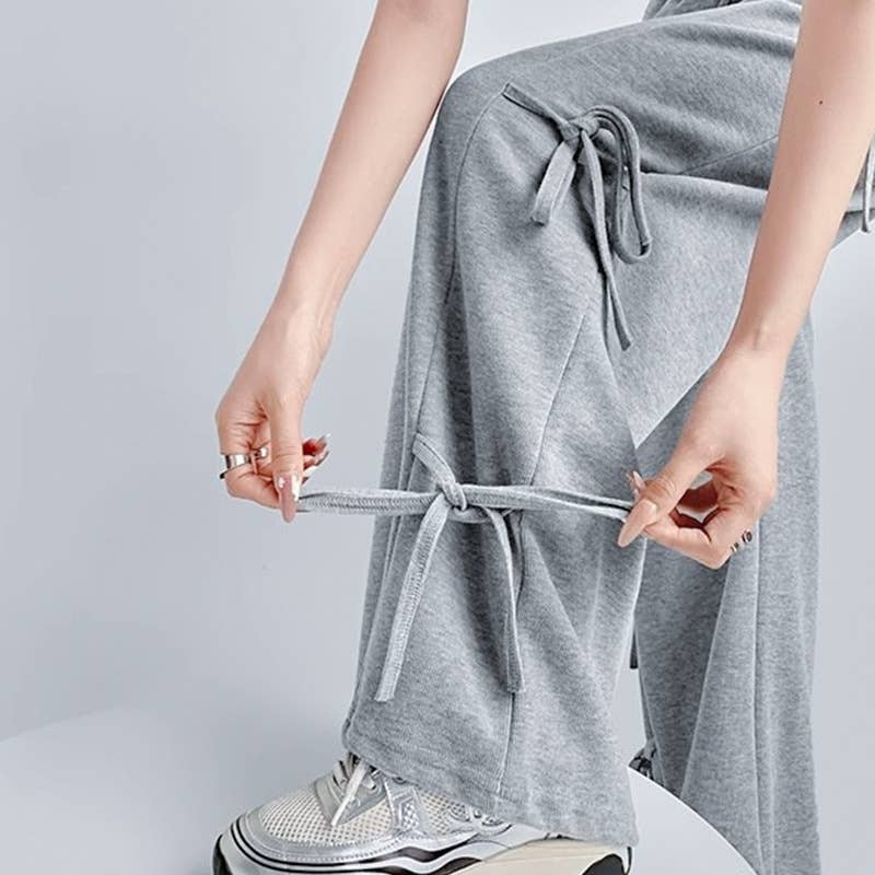 Stylish Lace-Up High-Waisted Baggy Wide-Leg Pants
