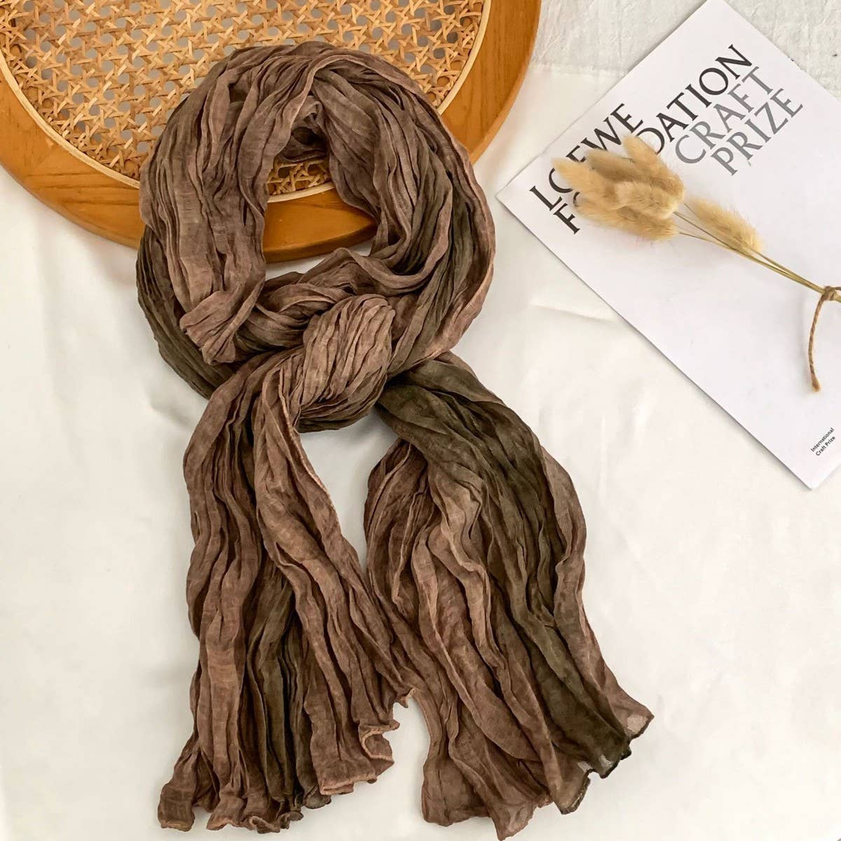 Cotton Linen Color Block Crinkle Scarf Shawl_Wj0414-03