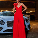 Three-Dimensional Floral Deep V Camisole Romper