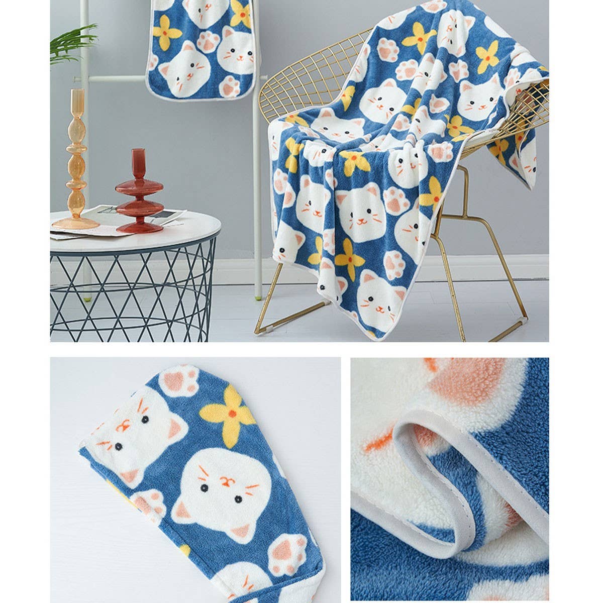 CORAL FLEECE PRINTED SHOWER CAP TOWEL BATH TOWEL_CWMM2326