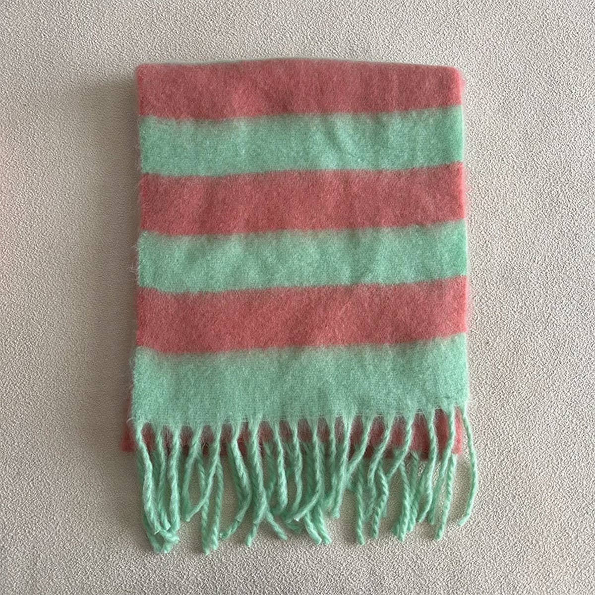 BLUE BROWN STRIPE SCARF THICK WINTER WRAP_CWASC2332