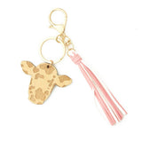DIY LEATHER TASSEL COW HEAD WESTERN KEYCHAIN_CWAB5094