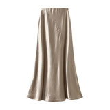 ASYMMETRICAL SATIN FISHTAIL SLIMMING MIDI SKIRT_CWBMS0353