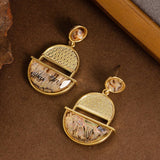 HALF CIRCLE POLKA DOT COLORFUL ABALONE EARRINGS_CWMM4349