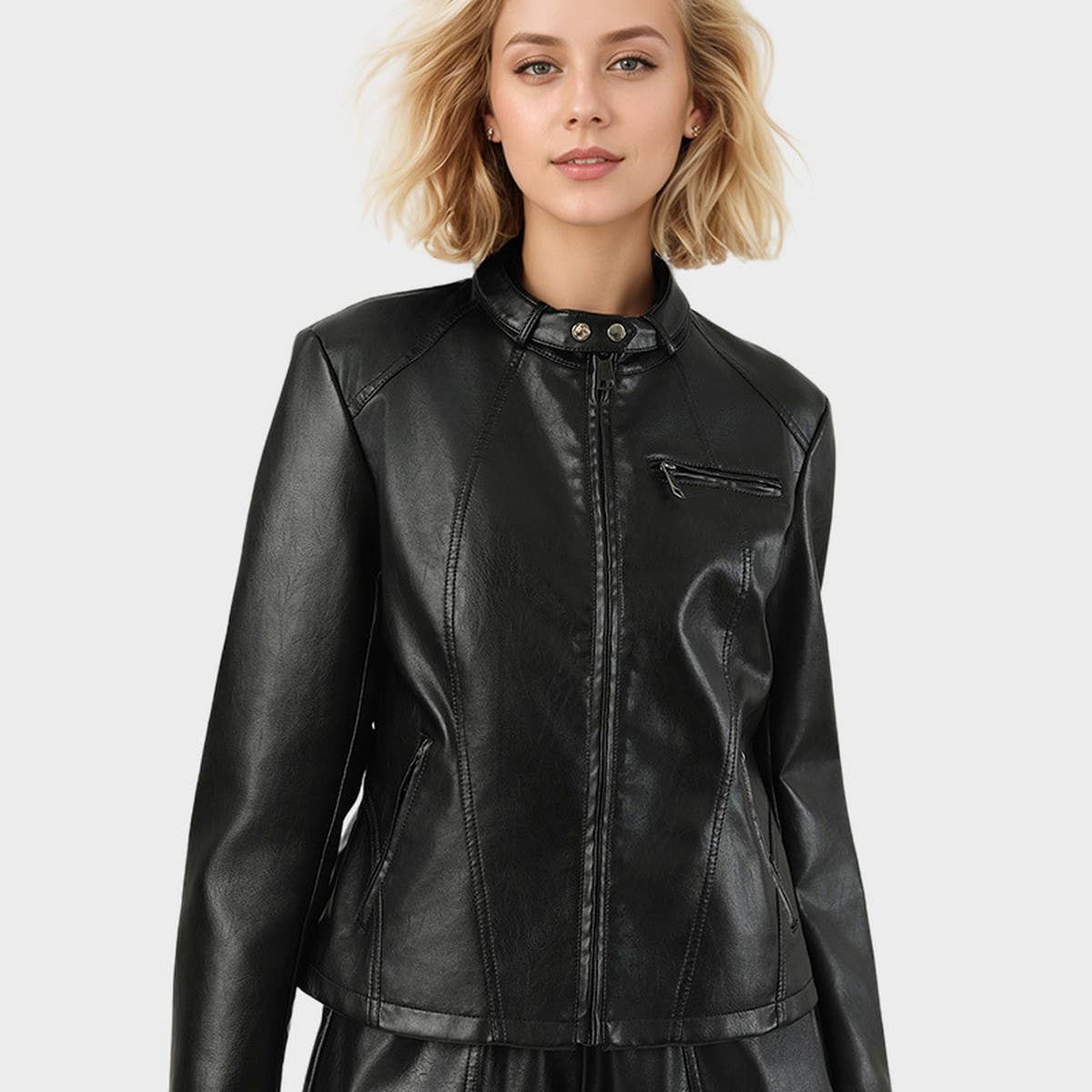 SLIM FIT WASHED PU JACKET STYLISH FALL WORKWEAR_CWMM9013