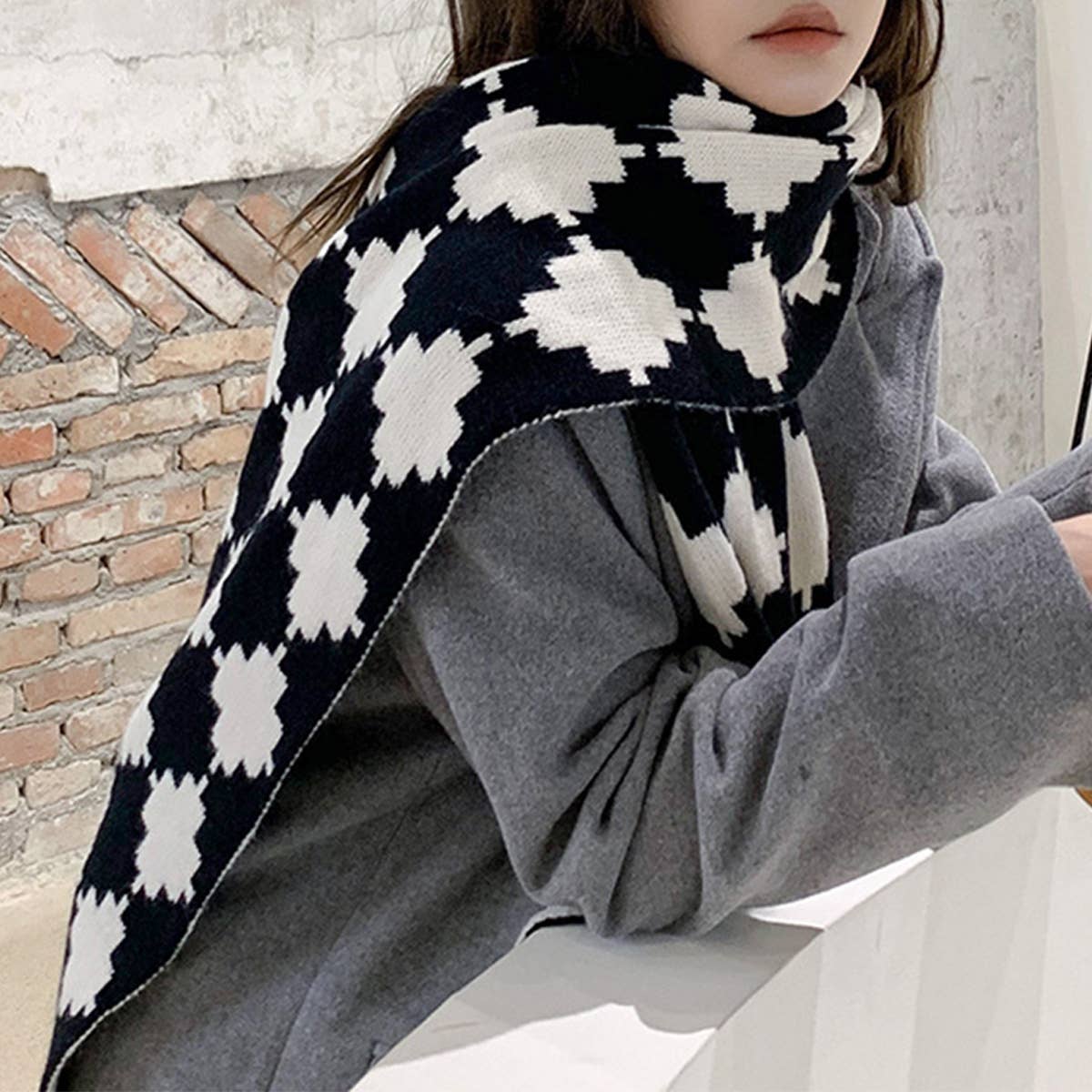 KNIT PLAID LONG SCARF FOR WOMEN FASHION WRAP_CWASC1239