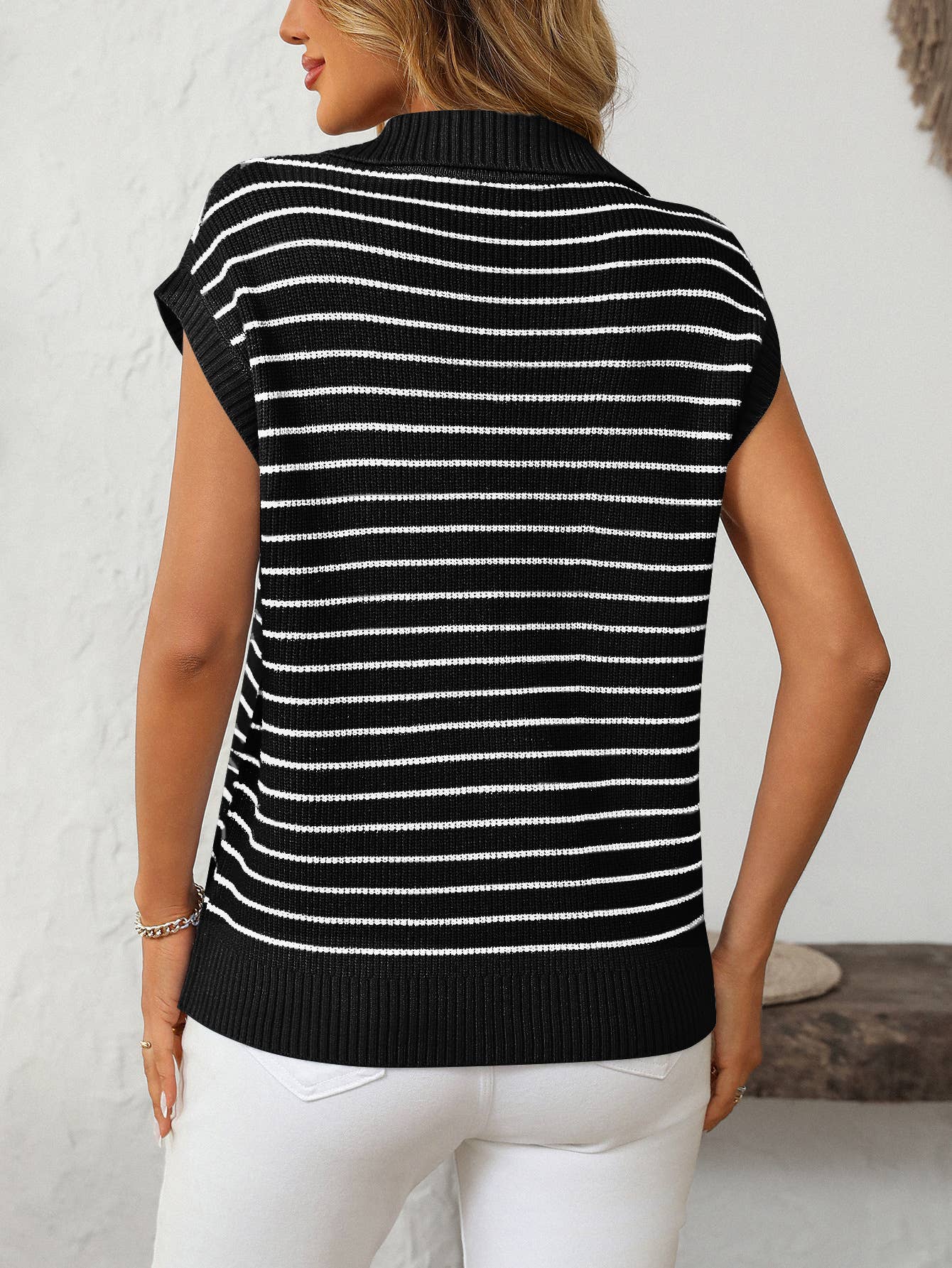 V-Neck Casual Striped Lapel Knitted Sweater