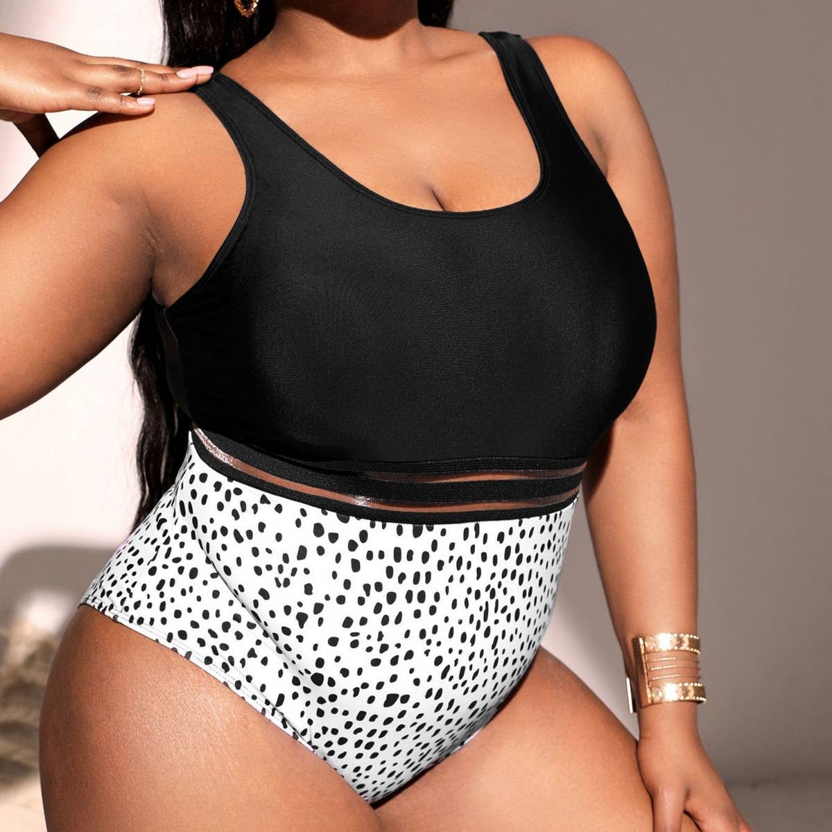 SIMPLE PRINTED ONE PIECE BIKINI SWIMSUIT_CWMW0230