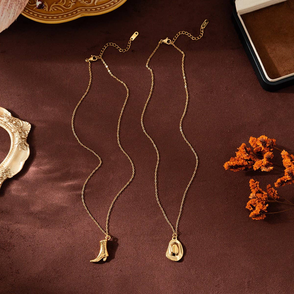 Western Style 18K Gold Cowboy Boot Hat Earrings