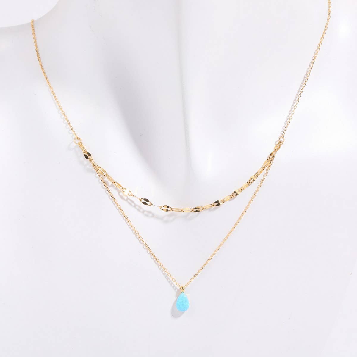 BLUE TEARS SMALL OPAL DOUBLE LAYER NECKLACE_CWMM5552
