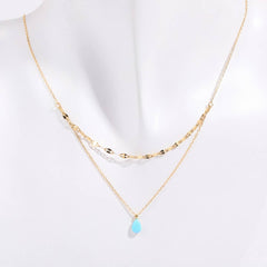 BLUE TEARS SMALL OPAL DOUBLE LAYER NECKLACE_CWMM5552