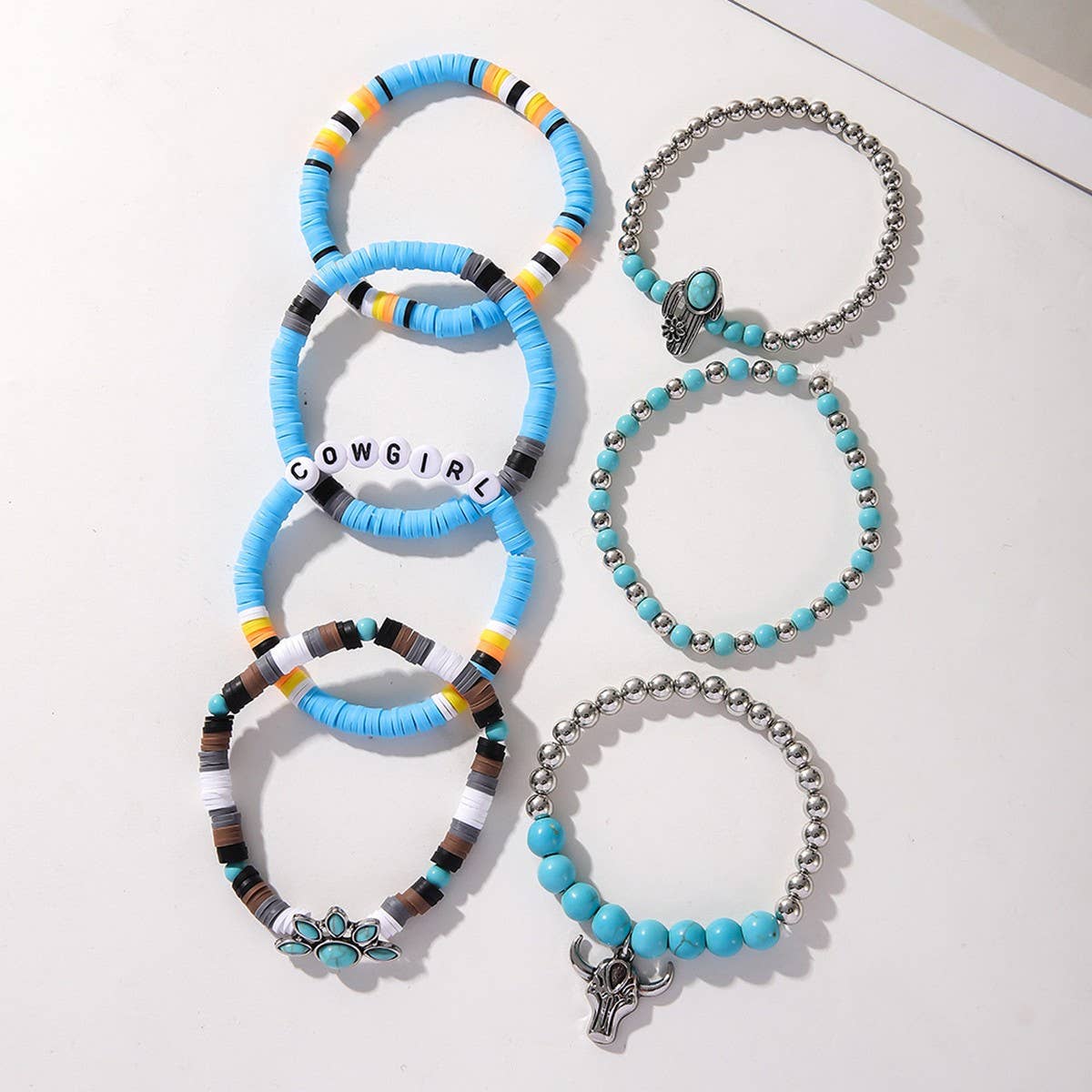 ETHNIC STYLE BULL HEAD CACTUS BRACELET SET_CWMM3520
