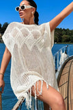 Cwtbls1694_Hollow Knit Loose Tassel Seaside Holiday Dress
