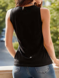 Solid Color Beaded Sleeveless Tank Top ??Elegant Polyester Cotton Blend
