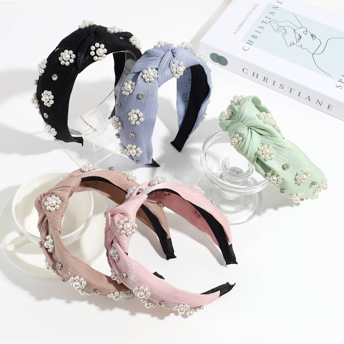 Women Imitation Pearl Knotted Headband