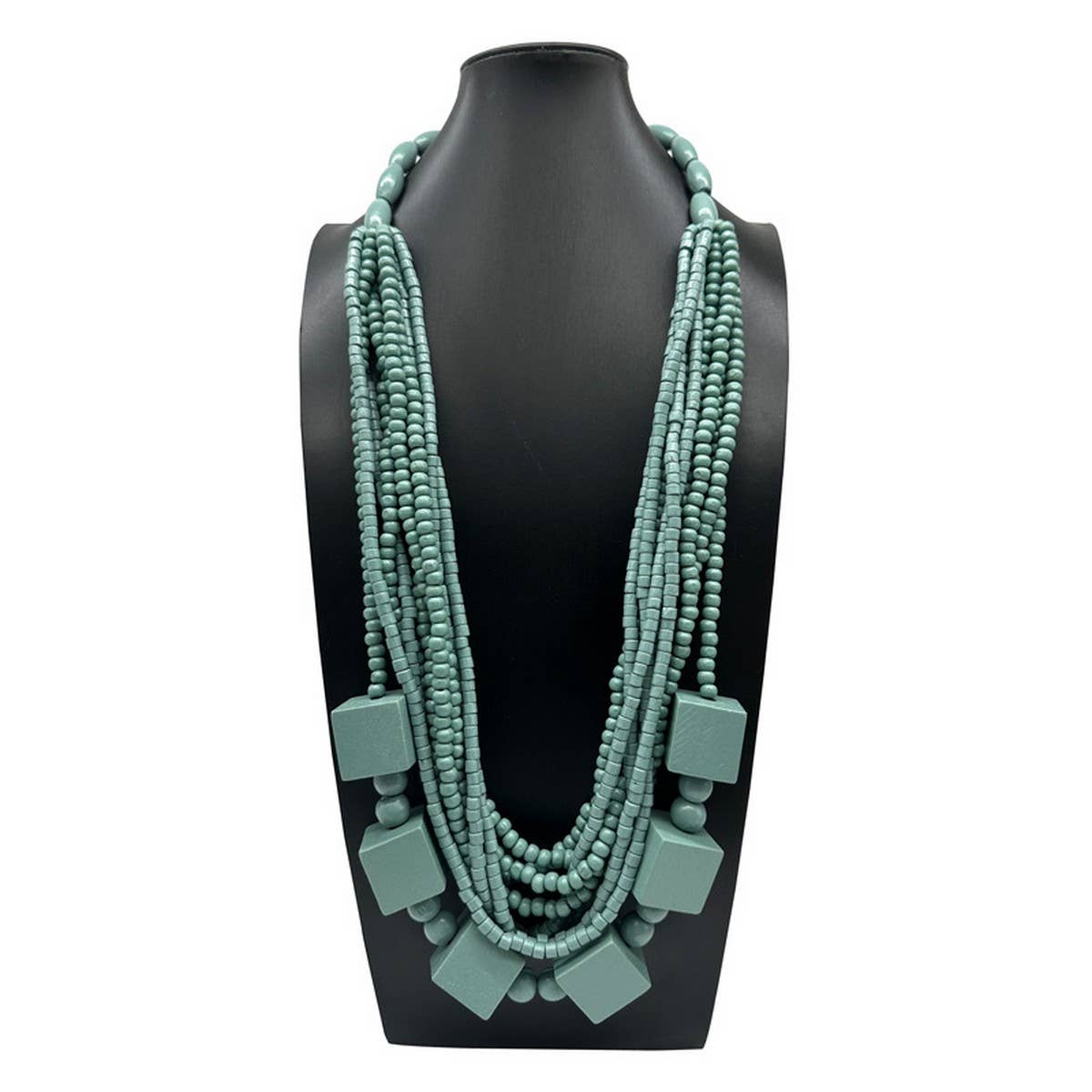 Wooden Beads Wood Geometric Necklace_Cwmm4956