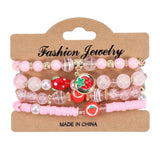 Cwmm10452_Cute Strawberry Fruit Charm Beaded Bracelet Set