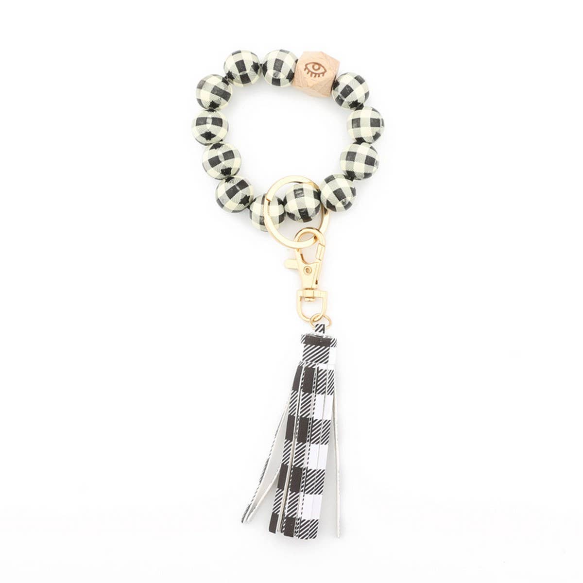 LEOPARD PLAID BEAD BRACELET KEYCHAIN TASSEL_CWMM7017