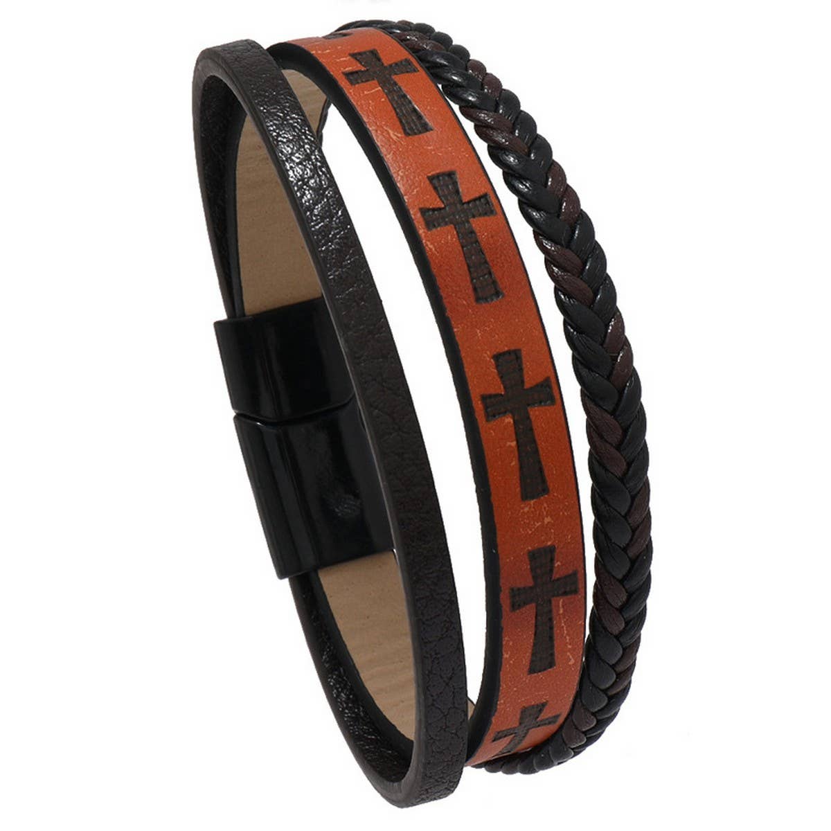 MULTI LAYER HAND WOVEN PU LEATHER CROSS BRACELET_CWMM4528