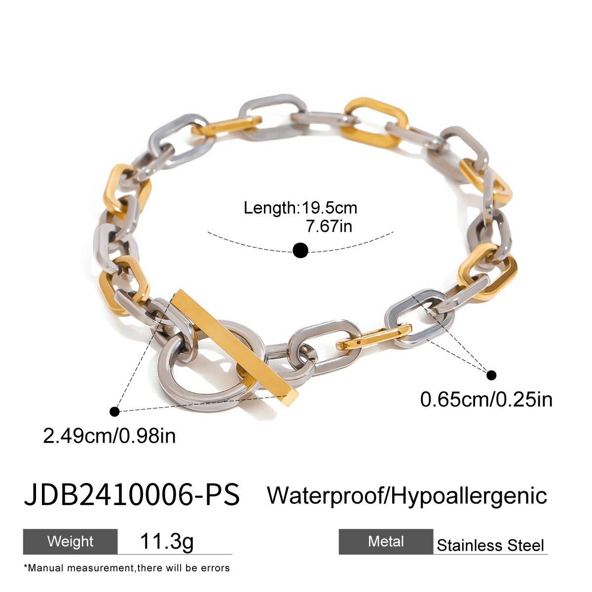 Two-Tone Stainless Steel Chain Bracelet